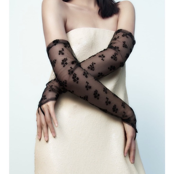 Zara Accessories - Zara brand new long black floral sheer fingerless gloves